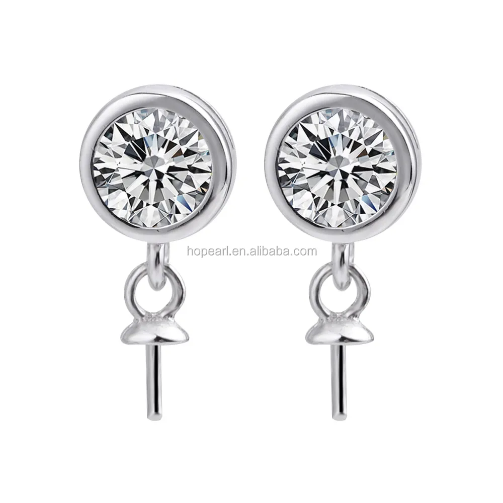 

SSE234 Elegant Classic Round Zircon Earring Pearl Mounts 925 Sterling Silver Findings Fine Jewelry Making