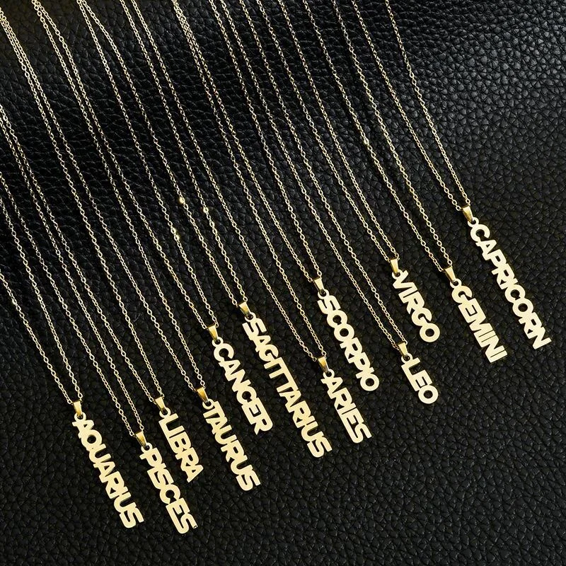 

Trendy Stainless Steel Zodiac 12 Constellation Letter Pendant Necklace 18k Gold Plated Fashion Jewelry For Women