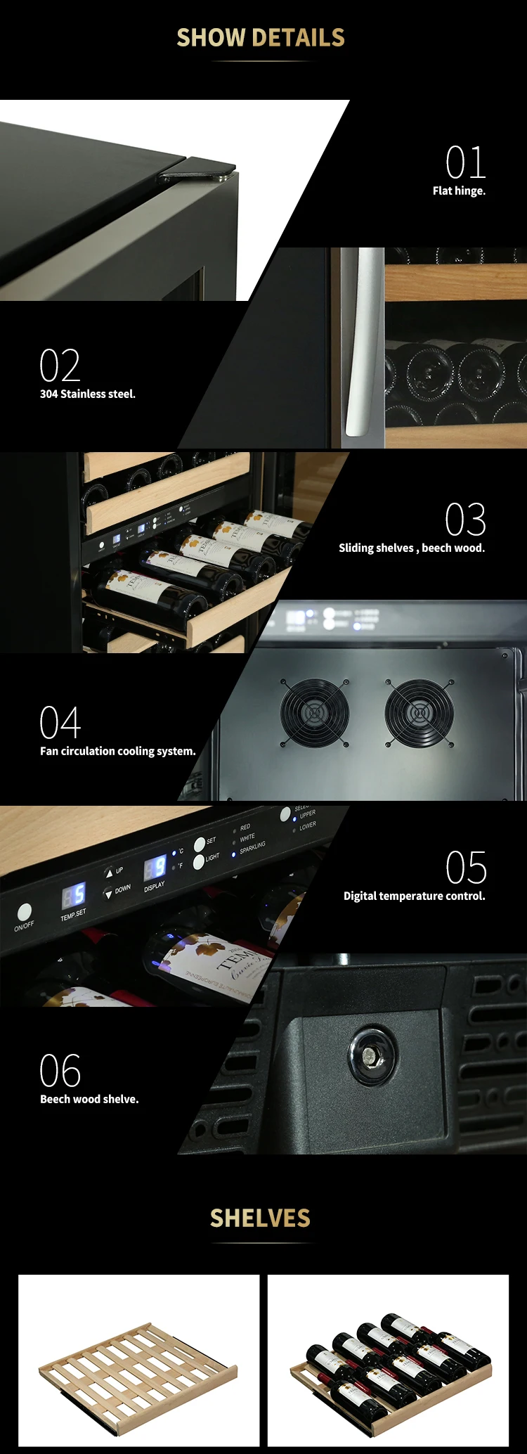 168 built in Dual Zone  stainless steel wine cooler refrigerators