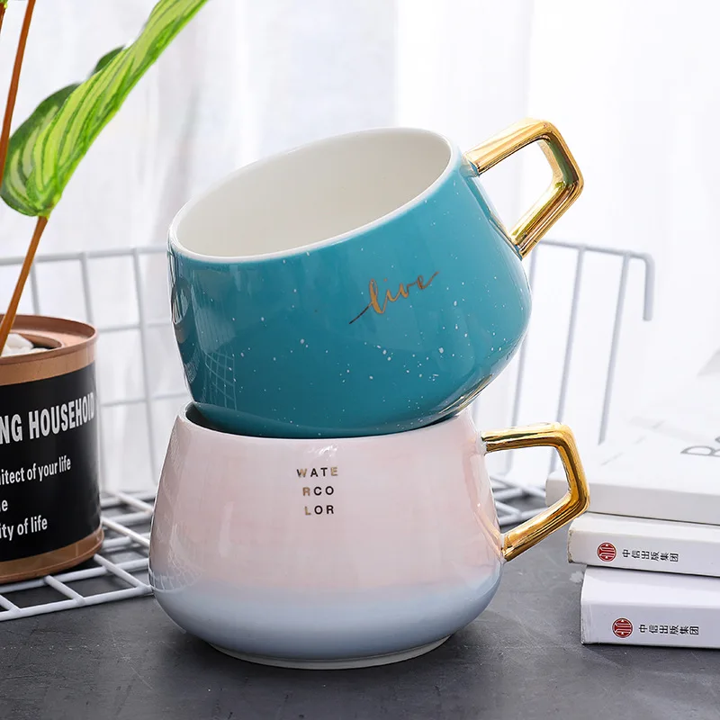 

INS Creative Gold-Plated Office Big Belly Shape Ceramic Milk Coffee Cup, Pink, blue