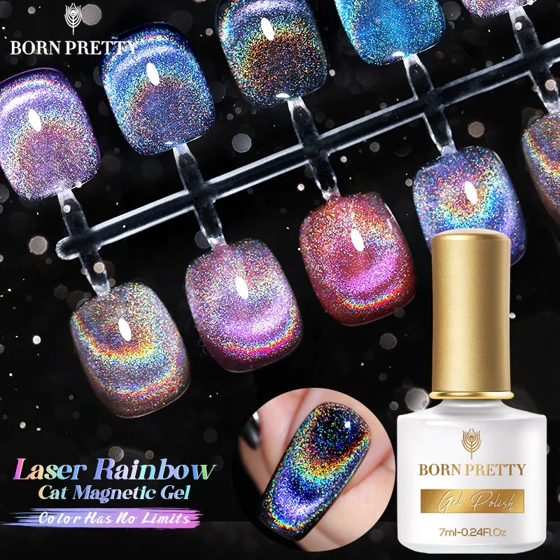 

BORN PRETTY Rainbow Gel Polish 1 Bottle Magic Nail Gel Polish Colorful Cat Eye Magnetic Soak Off UV Nail Gel Polish, 8 colors for you to choose