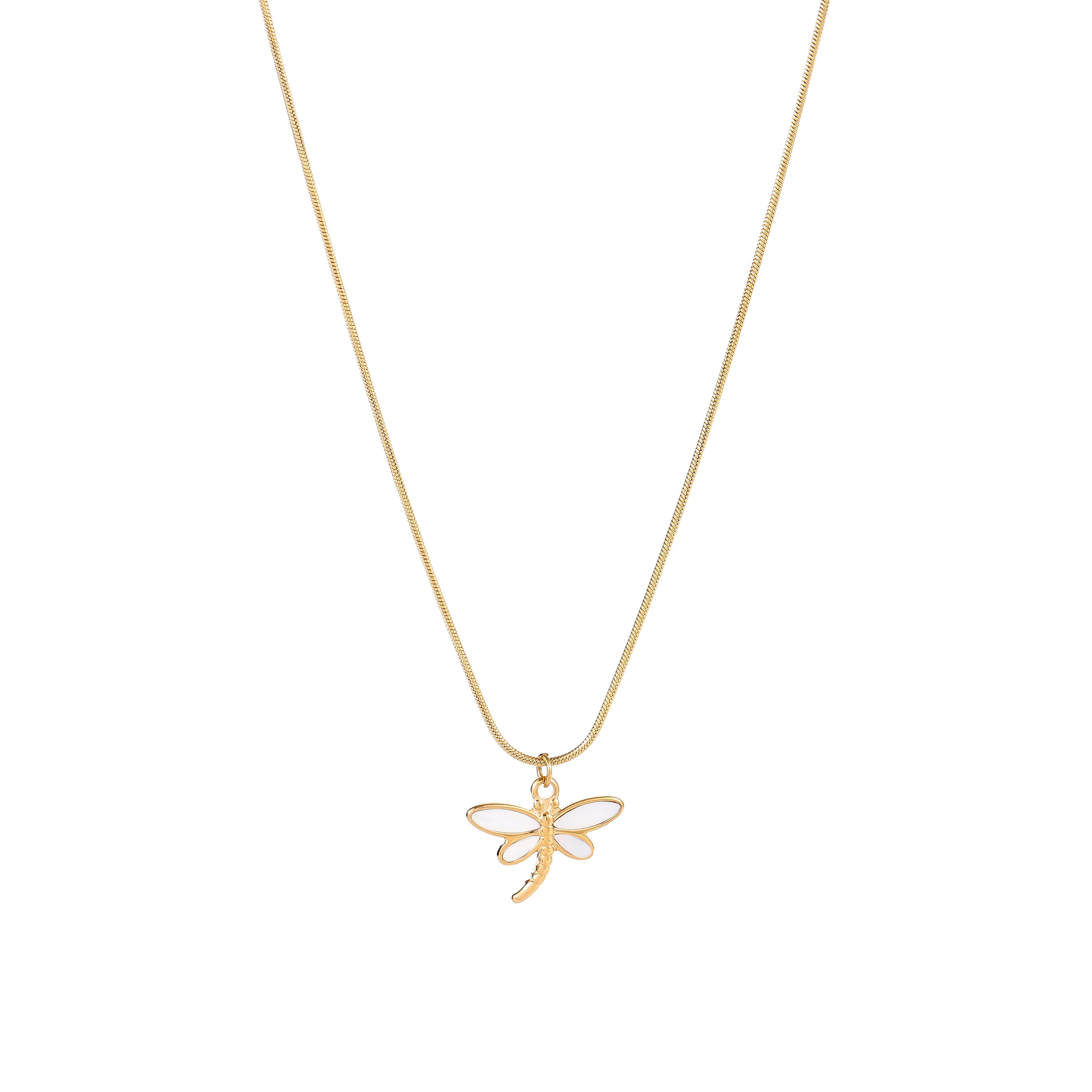 2023 Newest Stainless Steel Dragonfly Insect Pendant Necklace with Clavicle Chain Gold Plated Shell for Women for Wedding Party
