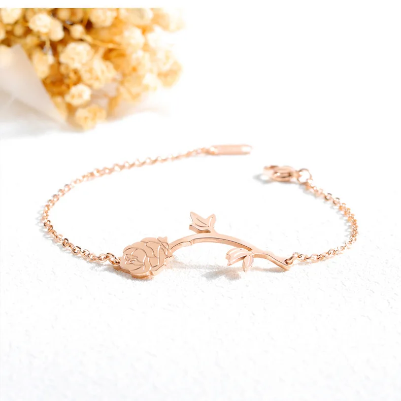 

Amazon Fashion Stainless Steel Temperament Rose Gold Bracelet Lady Jewelry, As the picture