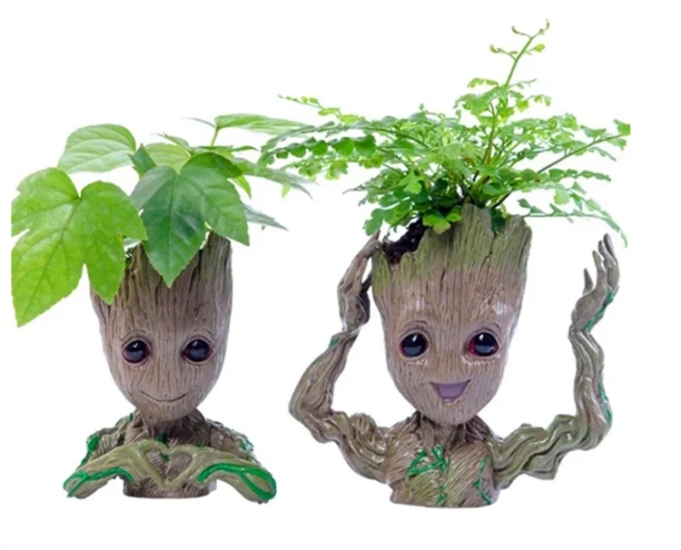 

Hot selling Tree Man Garden Artificial Wooden Plastic Plant Pot Molds Custom Pen Holder Flower Planter Baby Groot, Brown