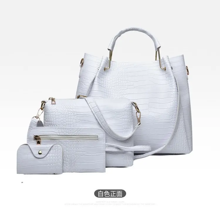 

2021 new design pure-color fashion 4-piece set bags women sling bag leather handbag