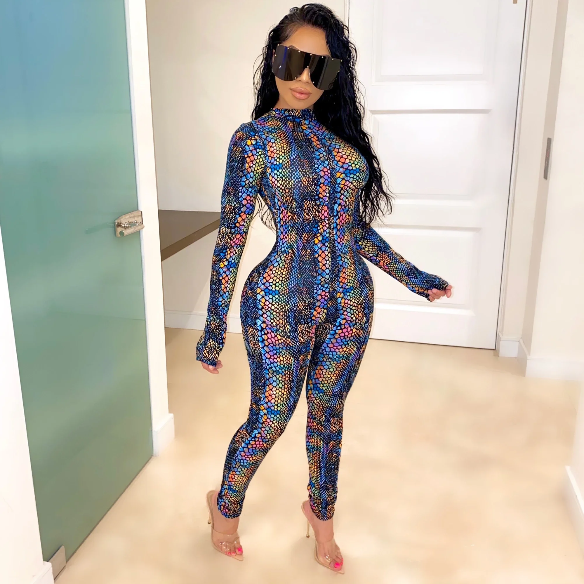 

2020 Sexy tight snake print sports yoga leisure jumpsuit