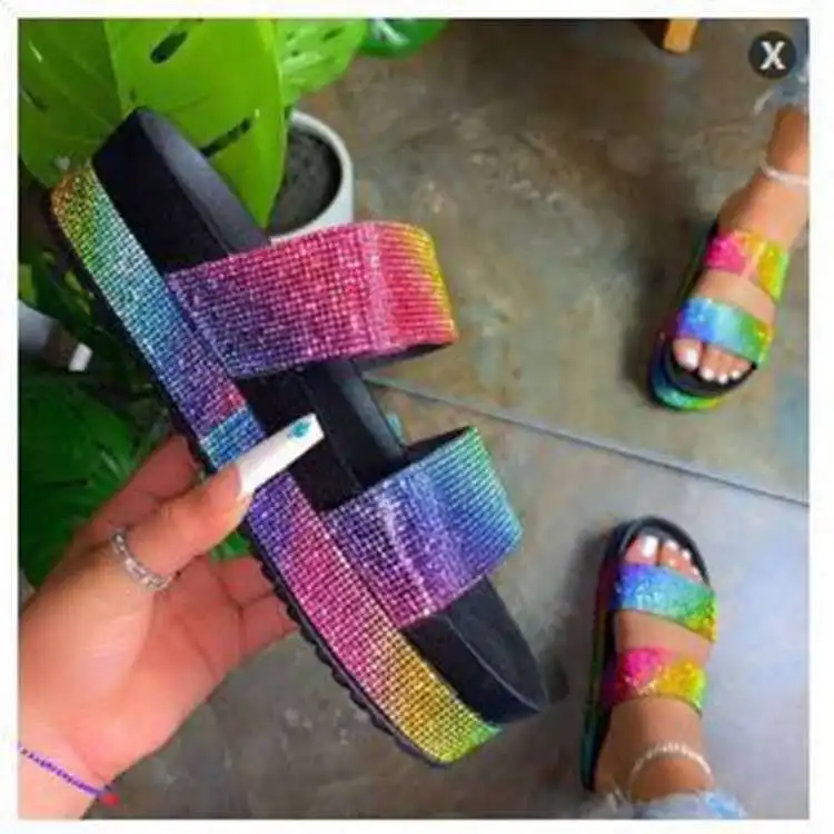 

latest new design good price shine diamond pvc slides women slippers lady girls diamonds sandals for women, White, black, rainbow, gold