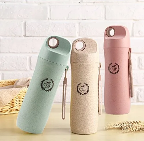 

420ml Portable Leakproof Eco Friendly Healthy Biodegradable Wheat Straw Drinking Water Bottle, Pink,yellow,blue and customize color