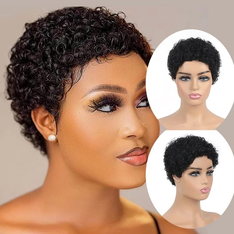 

Hair Brazilian Short Machine Made Wig Afro Kinky Curly Wig Natural Color Remy 99J Human Hair Wigs For Black Women