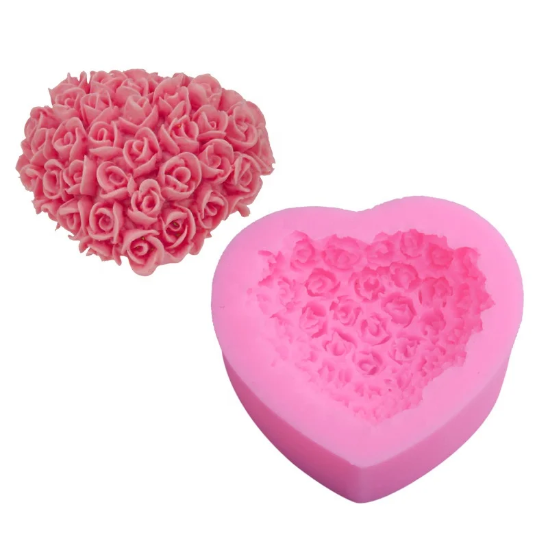 

Valentine's Day Love Rose Flower Fondant Silicone Mold Aromatherapy Plaster Mold Chocolate Mold DIY Baking Tools, As picture