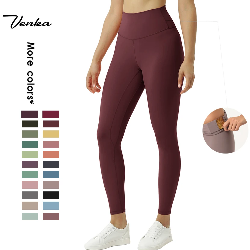 

Womans Fitness Gym Tights Inside Pocket Custom Logo LULU Nylon Compression High Waist Women Yoga Pants Leggings, 22 color choice