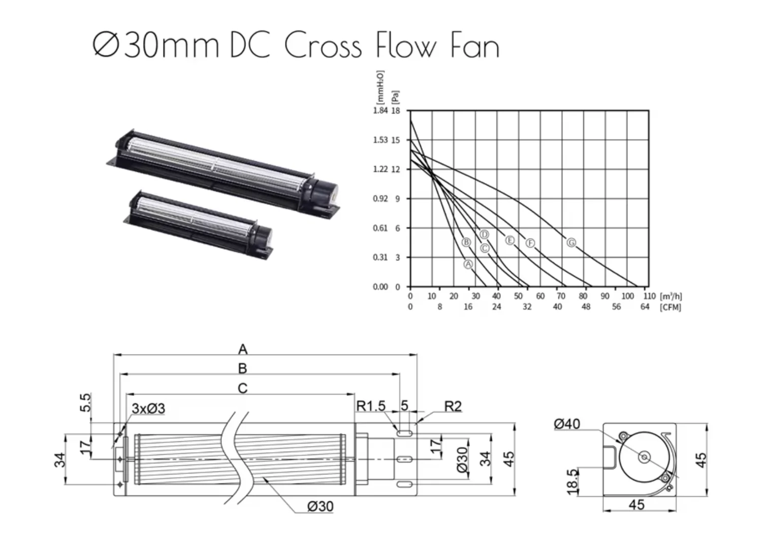 Cross Flow Fan, 30mm, 12V, PTC, Tangential - detail 10