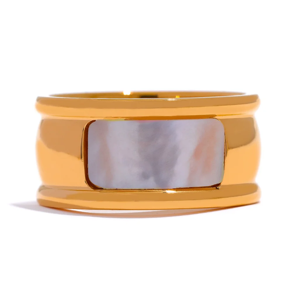 

JINYOU 2011 Stainless Steel Natural Shell Geometric Chunky Ring for Women 18K Gold Color High Quality Charm Metal Jewelry