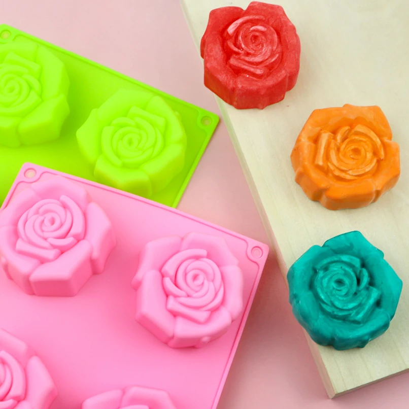 

7057 ready in shipment factory free sample 6 hole rose flower shape silicone cake mold, silicone candle molds, soap making molds