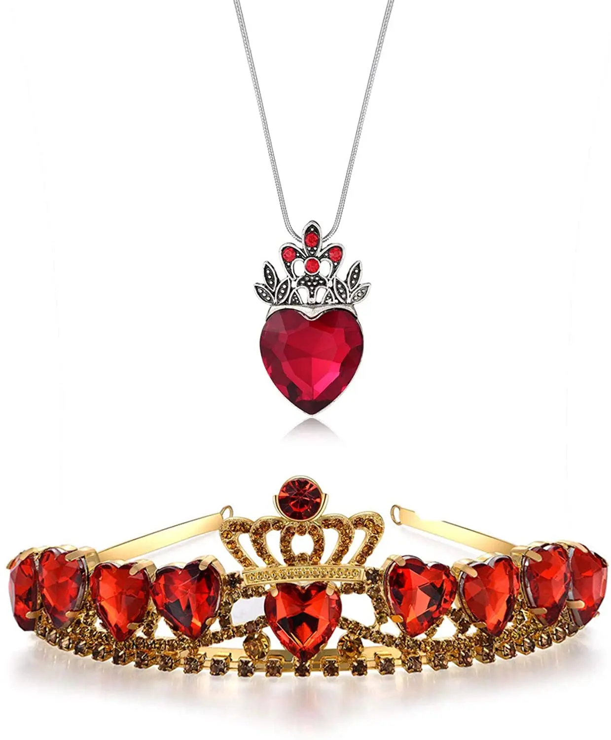 

Qetesh Jewelry Sets Designer Inspired Necklace Women Diamond Heart-shaped Pendant Necklace Tiara Sets, Gold silver or custom