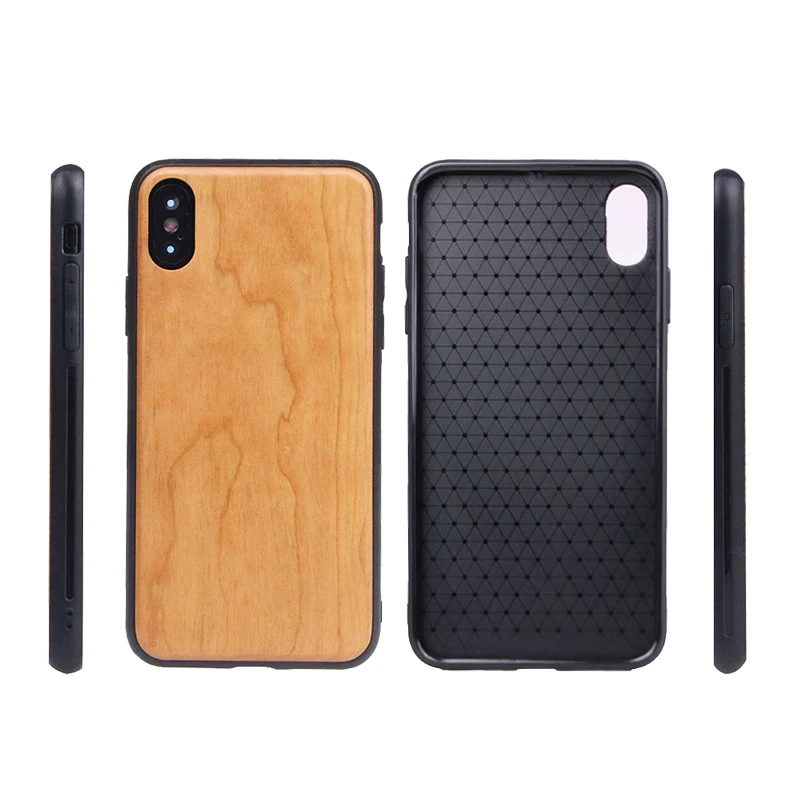 

ECO friendly Creative Handmade Hard phone case for iPhone XS 11 7 8 Natural Solid Wood Back Cover for Samsung S10, Black
