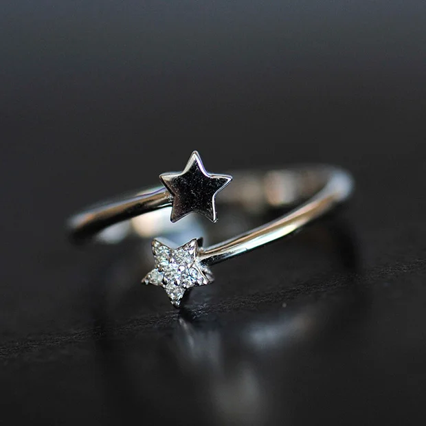 

Factory Wholesale Silver Star zircon Open Ring For Women fashion Prevent Allergy Jewelry New Design, Picture