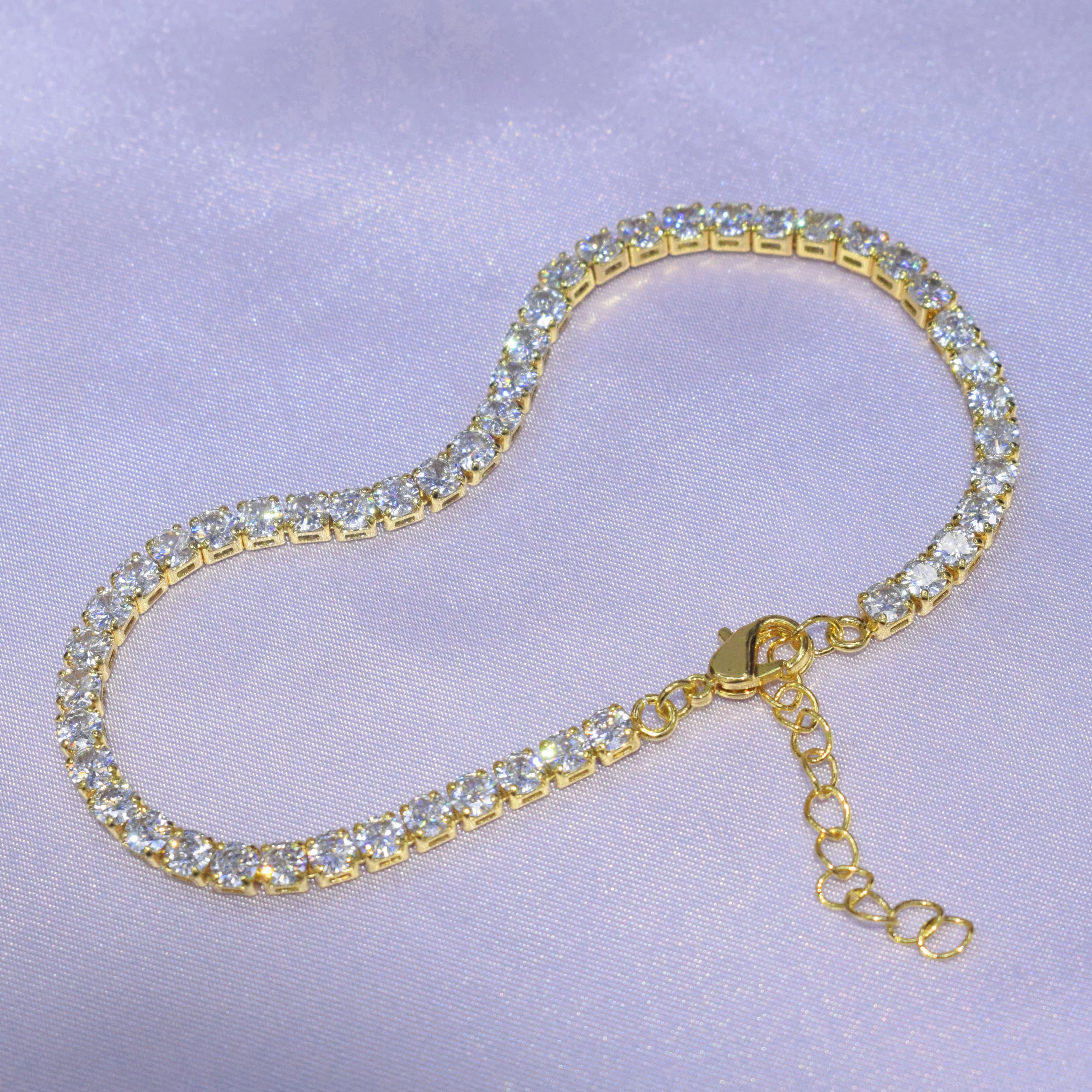 

2021 fashion gold silver rhinestone diamond jewelry tennis anklets for women