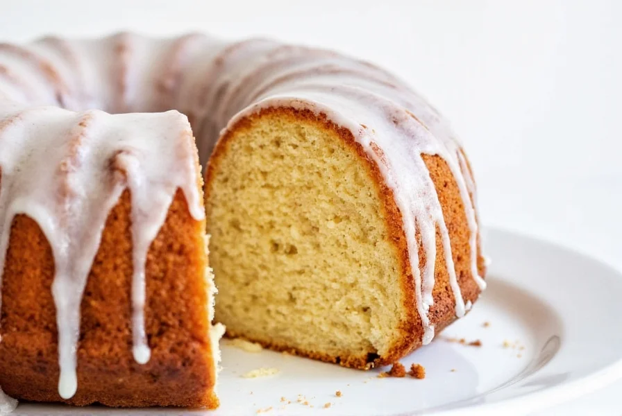 Finished cinnamon bun cake with cream cheese frosting drizzled on top