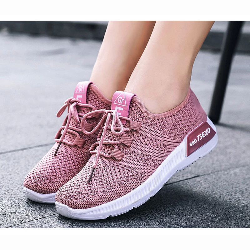 

Hot Selling Cheap Ladies Sport Light Weight Shoes Women's Casual Fly Knit sport Sneakers