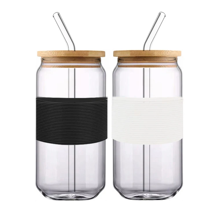 

Ready to Ship 16oz 20oz Clear Soda Coffee Juice Milk Boba Drinking Beer Can Shape Glass Cups with Bamboo Lids and Glass Straws
