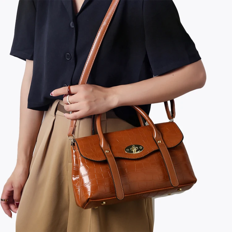 

EG415 Custom logo crocodile embossing design hand bag women ins medium size ladies classic handbags