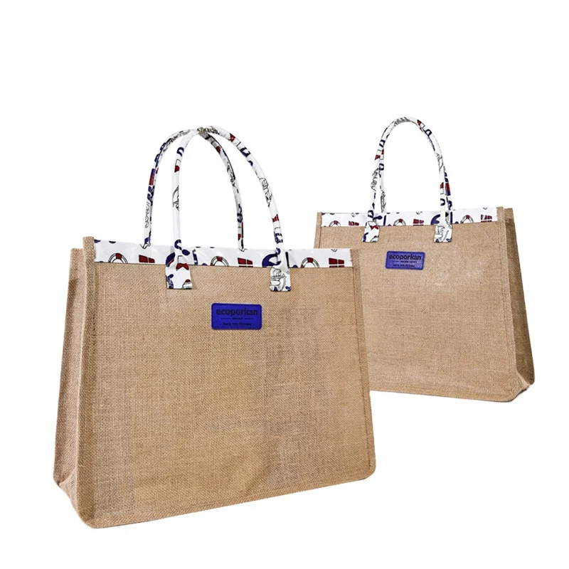 

Custom Embossed Logo Premium Quality Nature 14oz Linen Eco-friendly Reusable Lifestyle Burlap Shopping Tote Jute Bag