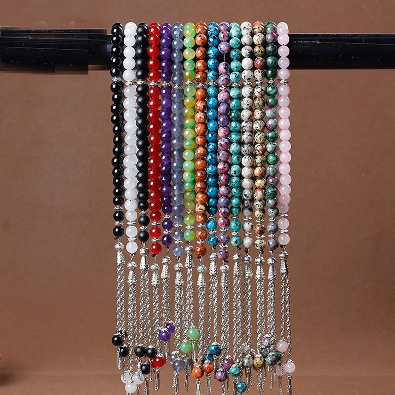 

JC Wholesale 8mm 33 Crystal Natural Agate Jade Muslim Rosary Tassel Strand