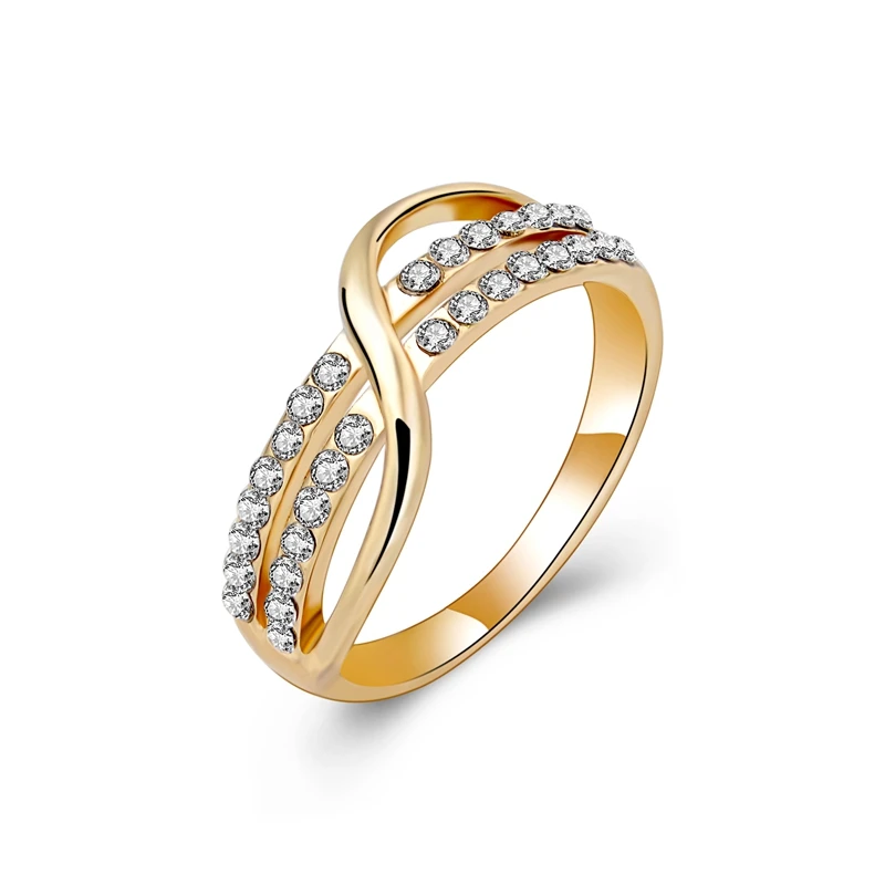 

Hot sale Promotion 2 Rows circles Rhinestone ring S shape Gemstone Diamonds cubic zircon CZ diamond rings for women girls
