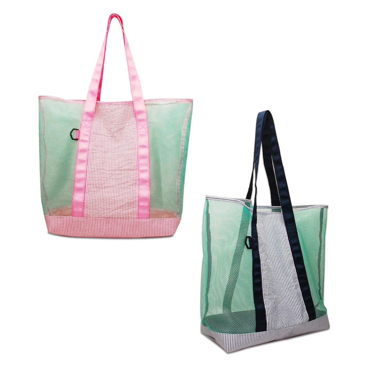 

Free Shipping Customize Monogram Seersucker Mesh Tote Beach Bag for Summer, As pictures