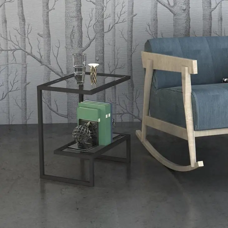 Rectangular double waiting room glass side  table living room furniture set
