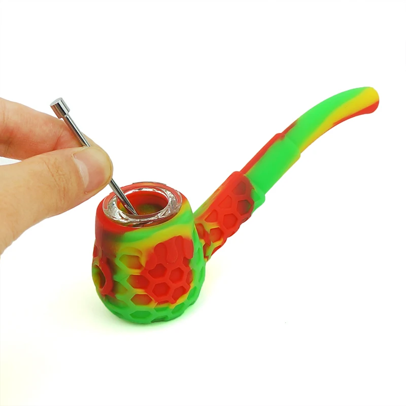 

2021 new design Unbreakable silicone smoking pipe with glass bowl Dab Rig Tobacco pipe pipes for smoking Accessories