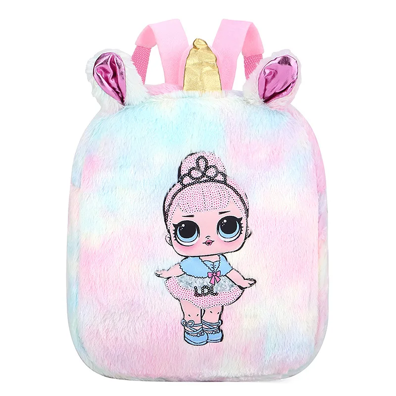 

RTS fleece fabric cartoon unicorn kindergarten baby school bag fashion girls backpack bags, As picture show