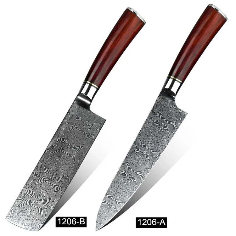 

Sour wood wooden handle damascus knives Japanese household side dish knife foreign trade kitchen slicing meat knife