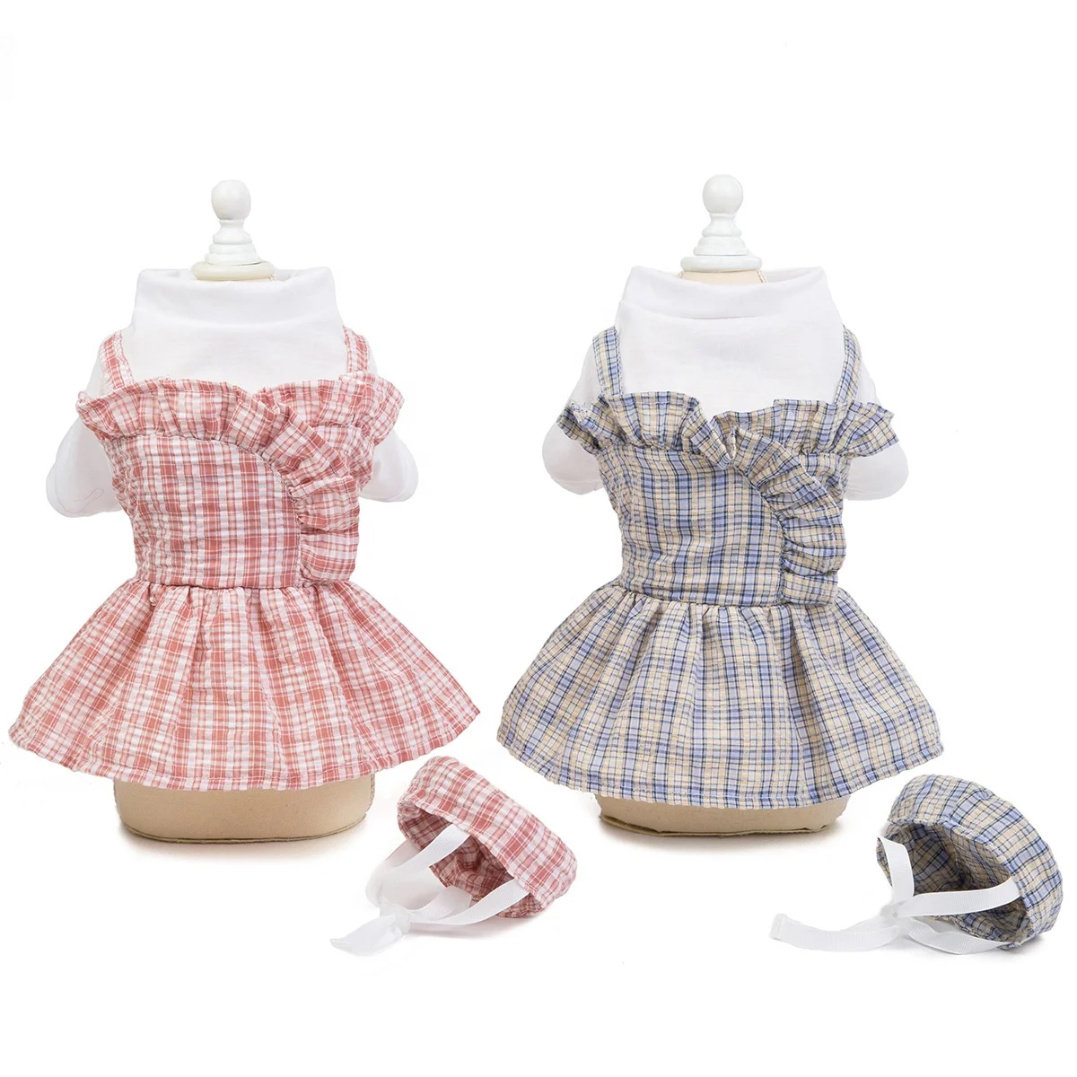 

Amazon cross-border hot sale Dog pink plaid striped skirt Pet spring and summer clothing Fashion outfit dog's clothes