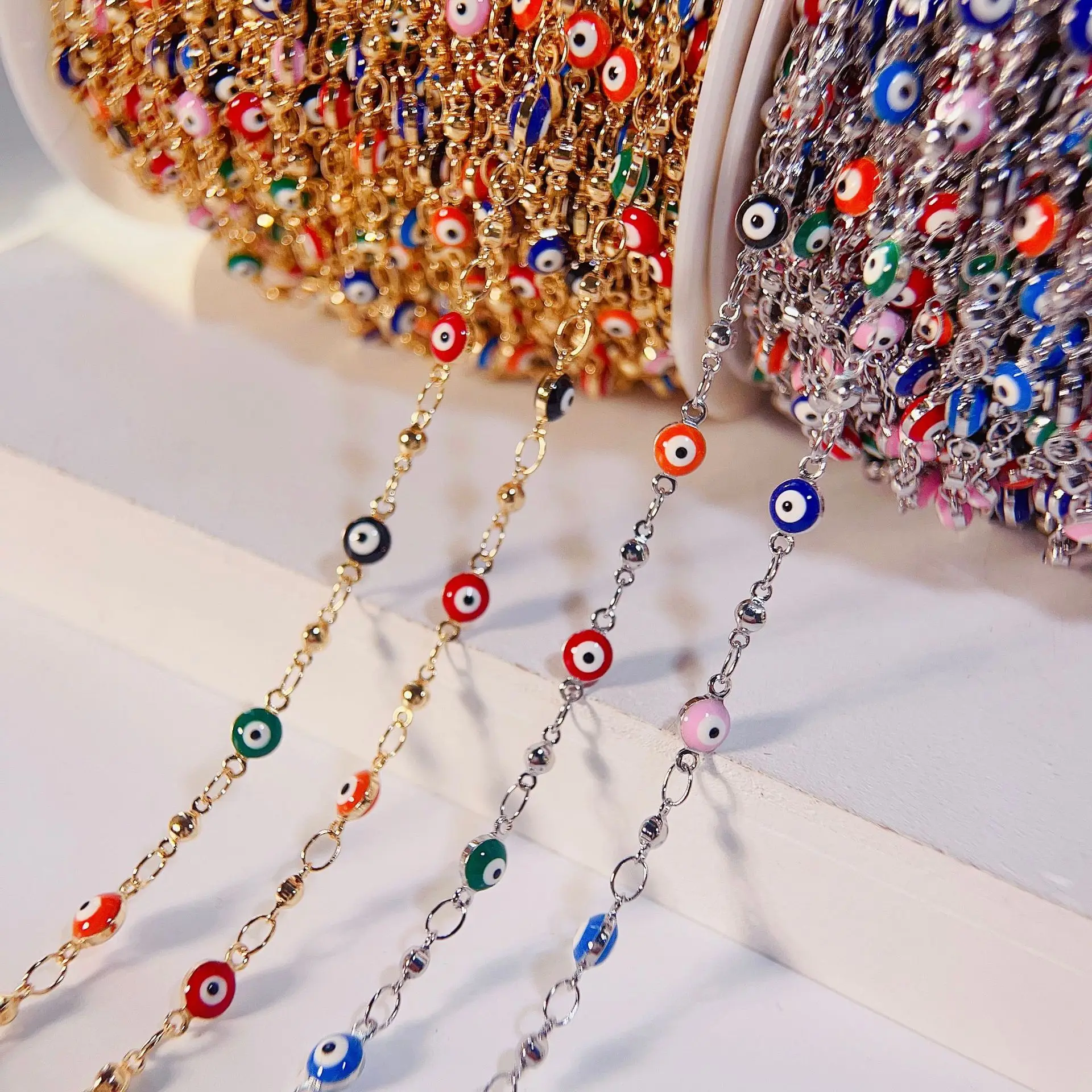 

2023 pure copper color preserving devil's eye chain diy jewelry material necklace bracelet