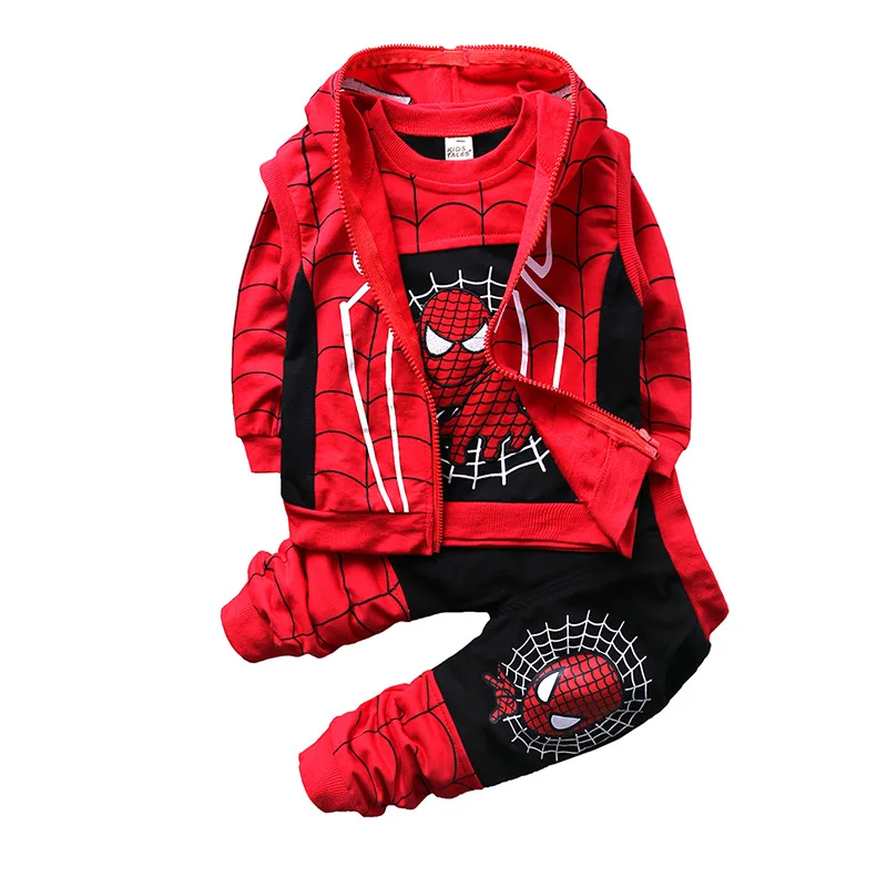 

2020 Amazon Fall Children's wear 100% cotton new spider man zipper hoodies three-piece suit Hoodie + vest + pants 1-4 years old, 2 colors as picture