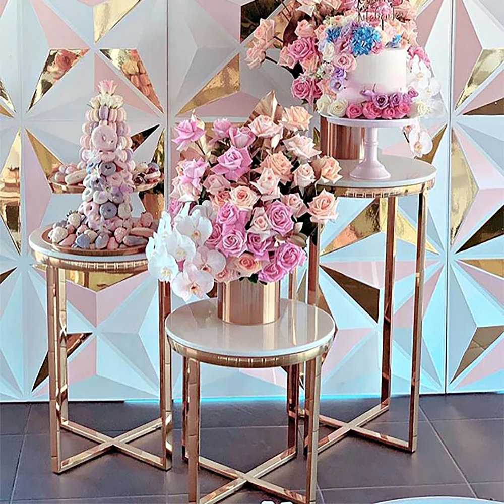Hot Sale 3pcs Set Gold Cake Stand Pillar Table Display for Party Desserts or Wedding Elegant Cake Plinth Decoration