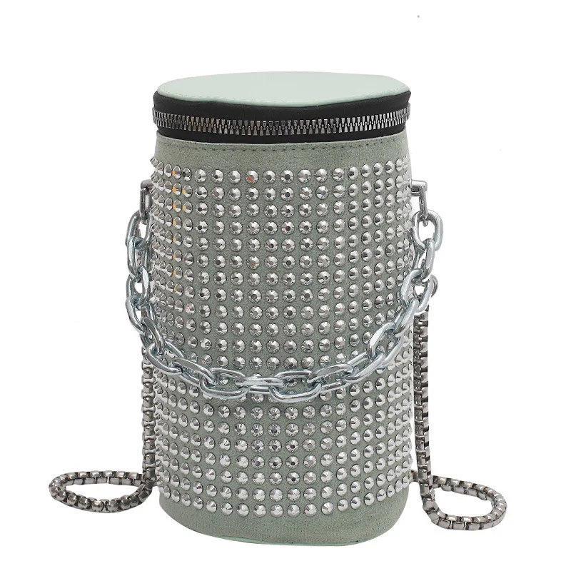 

Fashion Round Shoulder Diamond Women Hand Bags 2021 Trendy Cross body Rhinestone Purse Cylinder Bling Diamond Purses, 1color