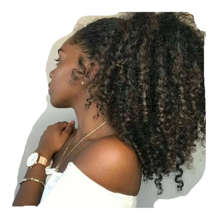 

Wholesale Double Drawn 100% Drawstring Human Brazilian Ponytail Hair Extensions,120g dark brown kinky ponytail