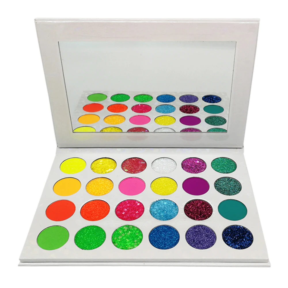 

OEM Colorful Eye Shadow Palette Private label Glow in UV Summer Glitter High Pigment Eyeshadow Palette Custom Logo Low MOQ, 24 colors