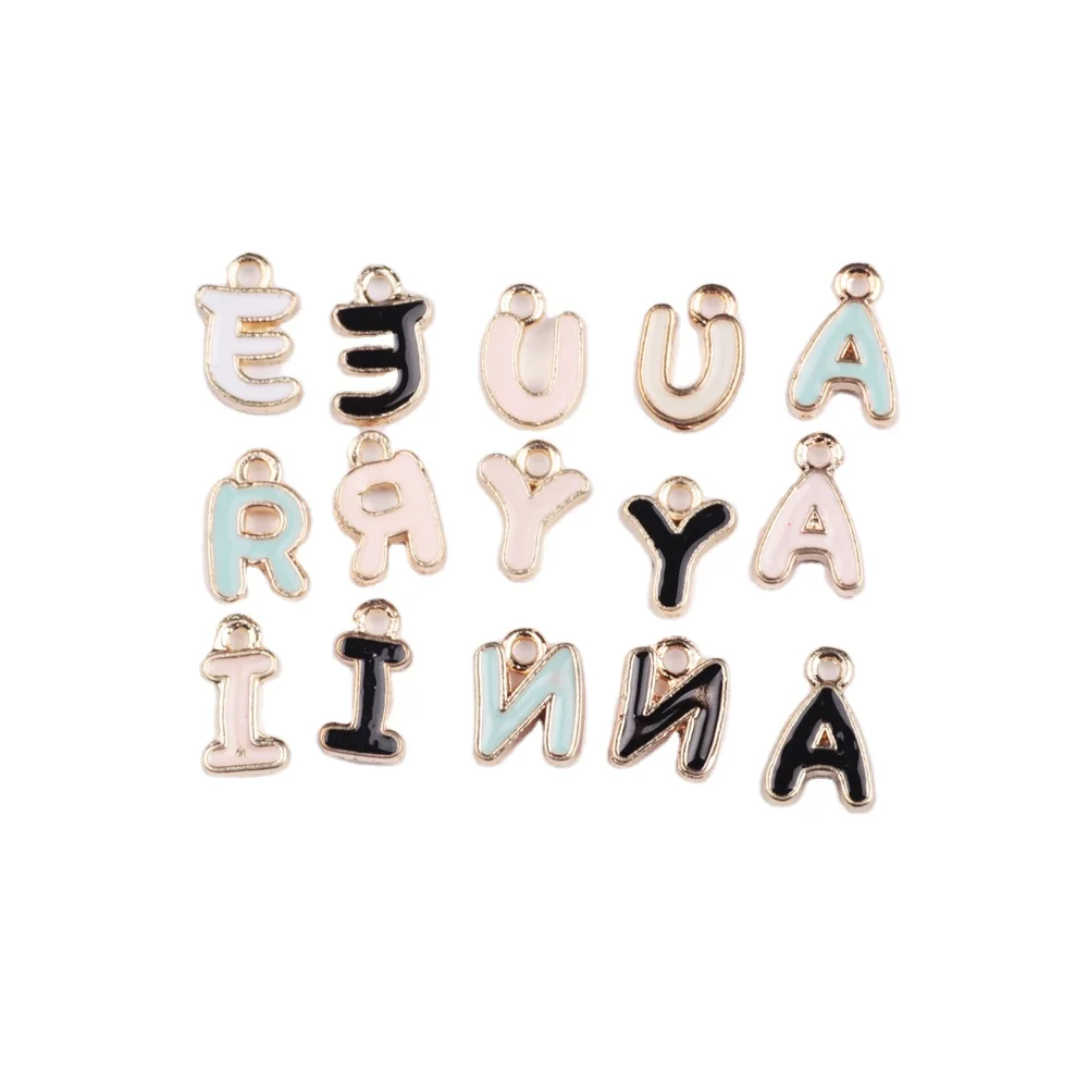 

christmas Candy 26 capital letter enamel charms mix for diy jewelry, Gold