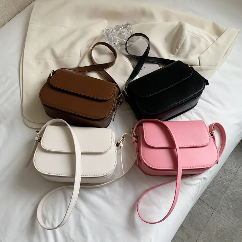 

2021 New Arrival Retro Saddle Bag Solid Color Shoulder Crossbody Bag Ladies Handbags, Picture