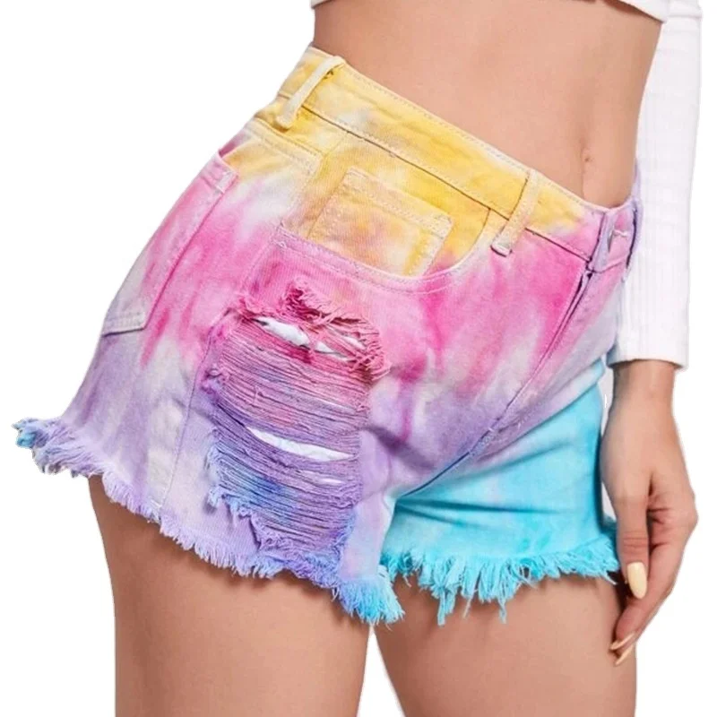 

NS040 2021 new products fringe jeans wholesale tie dye loose short jeans pants for woman, Our color stock