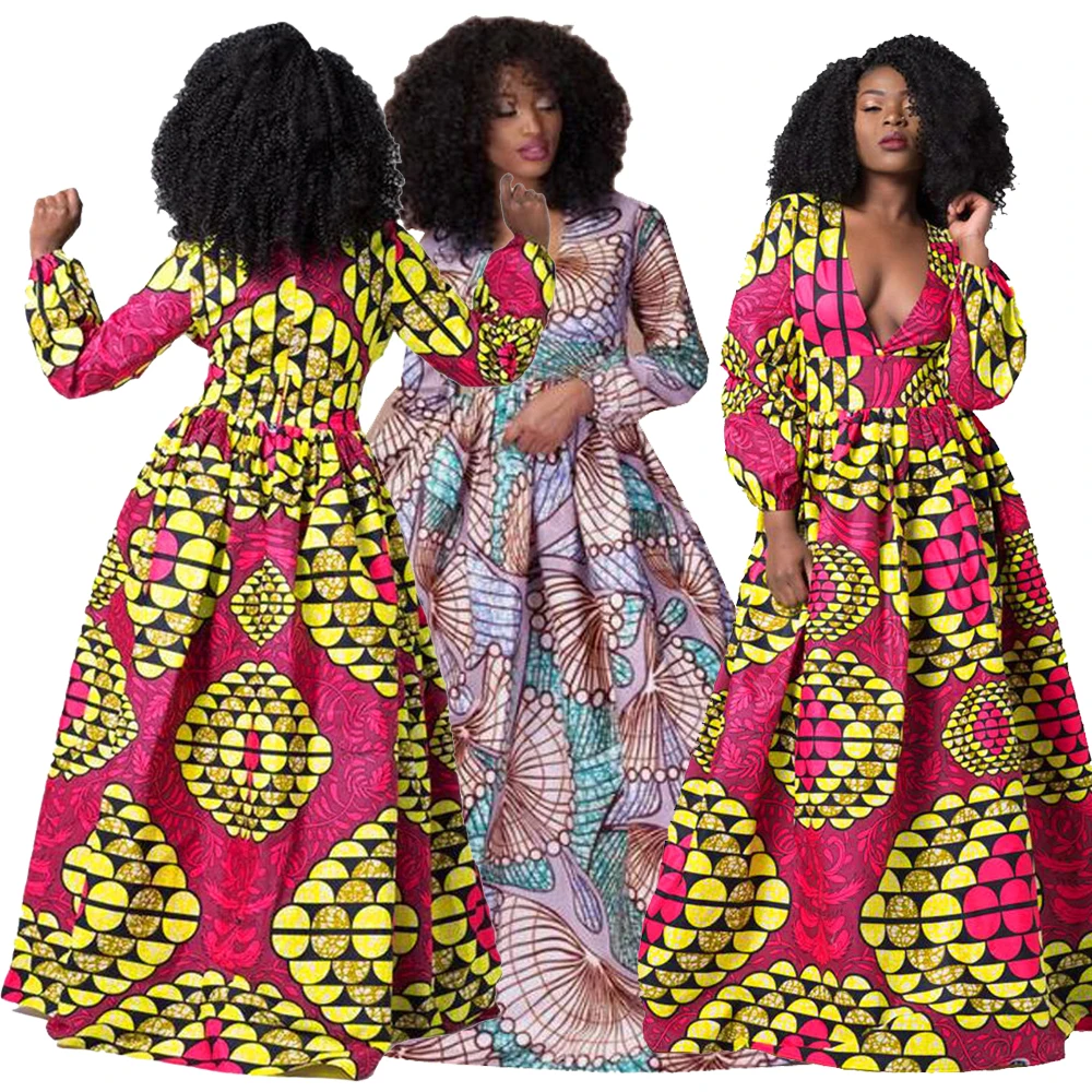 

high quality luxury women dashiki elegant long sleeve plus size slim africa clothes kitenge maxi dress, As pictures showed
