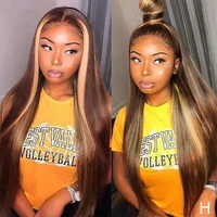 

Pre Plucked Ponytail Fake Scalp Honey Brown Blonde Highlight Straight Cuticle Aligned Hair 360 Lace Wigs