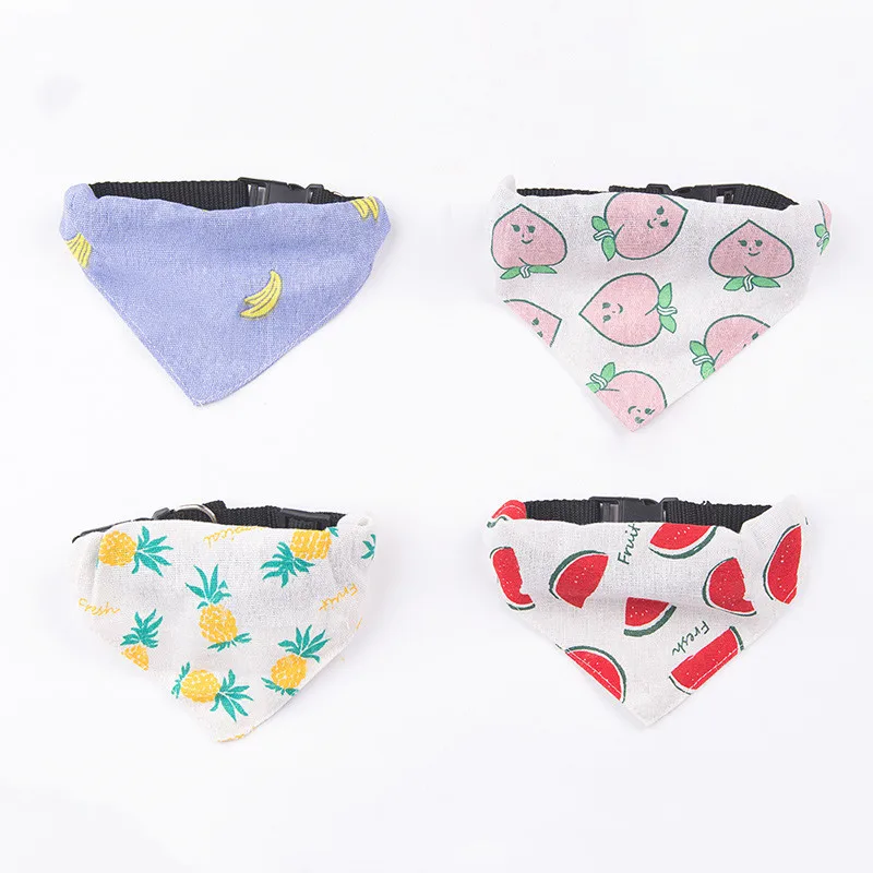 

Comfortable Breathable Fruit Print Cats and Dogs Bib Flax Feeding Pocket Gauze Saliva Towel, Blue pink red yellow