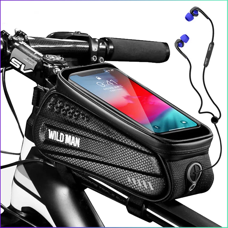 

WILD MAN Rainproof Bicycle Bag Frame Front Top Tube Cycling Bag Reflective 6.5in Phone Case Touchscreen Bag MTB Bike Accessories