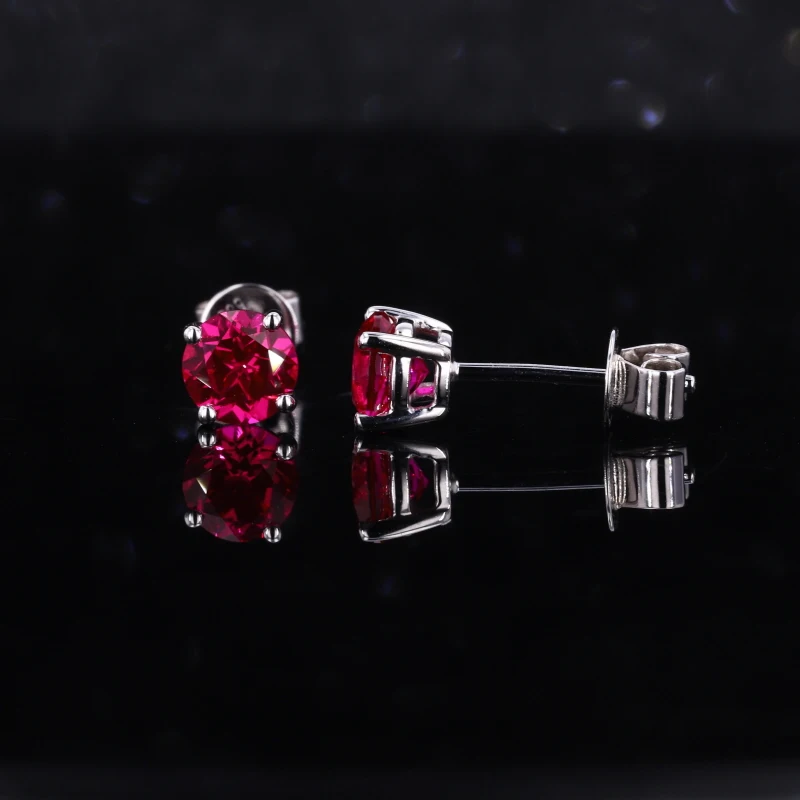 

Elegant Fashion Lab Grown Ruby Round Shape Stone 14k white Gold Women Earring