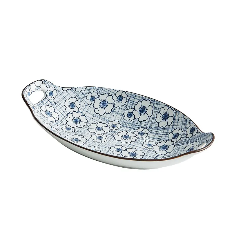 

Japanese two-ear fish plate household steamed fish plate ceramic large creative personality dish oval, Color